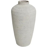 Cream Ceramic Textured Vase with Linear Pattern