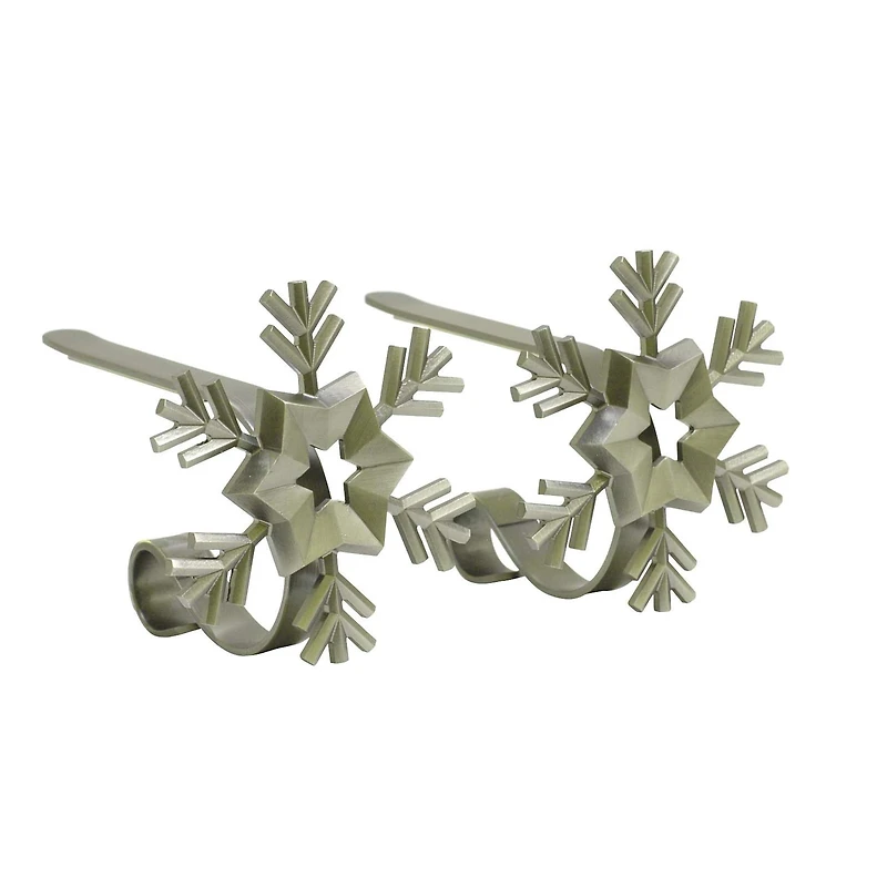 Original MantleClip® Antique Brass Snowflake Icons Stocking Holders, 2ct.