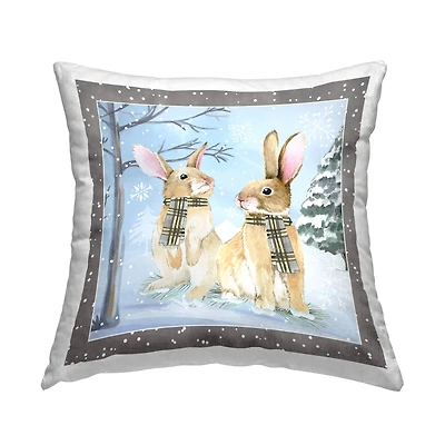 Stupell Industries Snowy Rabbits in Scarf Throw Pillow
