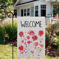 18" Roses & Hearts Floral Welcome Garden Flag