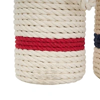 9.5" White Buoy Handmade Coiled Striped Rope Sculpture