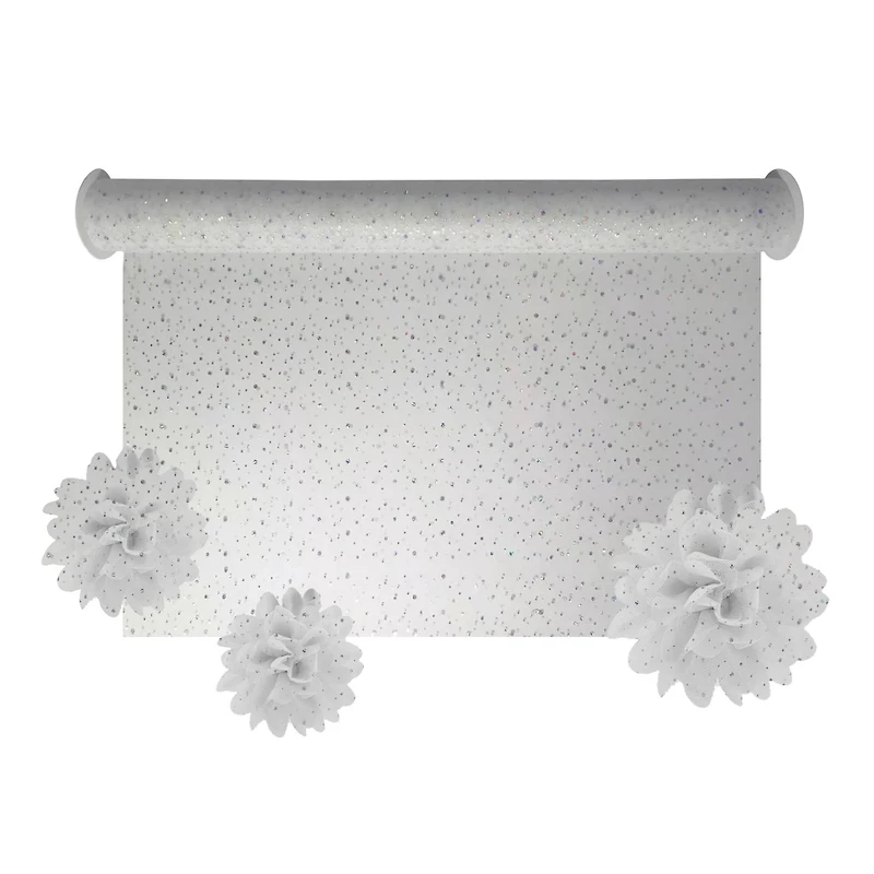 54" x 9yd. White Holographic Dot Tulle by Celebrate It™