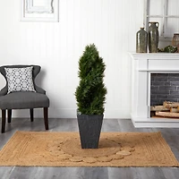4ft. UV Resistant Cypress Double Spiral Topiary Artificial Tree in Slate Planter