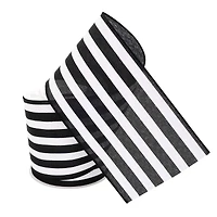 4" x 18ft. Faux Linen Wired Black & White Stripe Ribbon by Celebrate It™