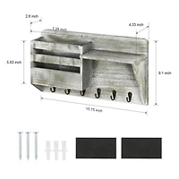 NEX™ Rustic Gray Wall-Mount Mail & Key Holder with 6 Key Hooks and Shelf