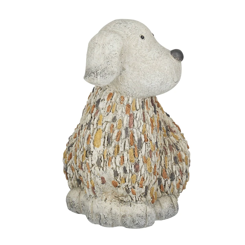 12" White Stone Farmhouse Dog Garden Sculpture