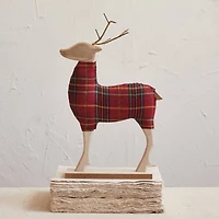 Hello Honey® 13.75" Red Plaid & Woodgrain Deer Décor Accent with Metal Antlers