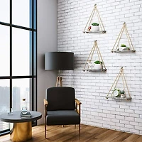 NEX™ 16" Gray Whitewash Hanging Rope Wood Wall Shelves, 4ct.