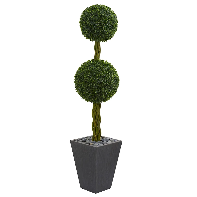 5ft. Double Ball Boxwood Topiary Tree in Slate Planter