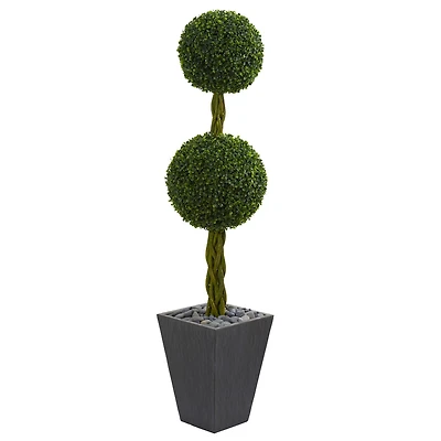 5ft. Double Ball Boxwood Topiary Tree in Slate Planter