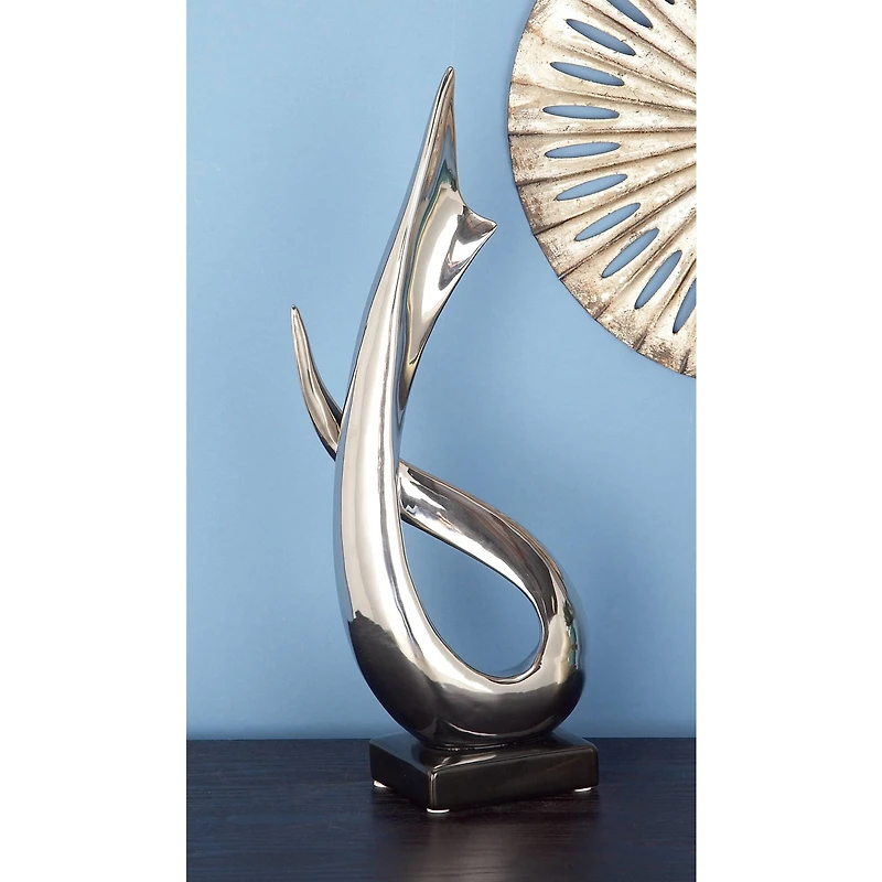 17" Silver Ceramic Abstract Loop Sculpture
