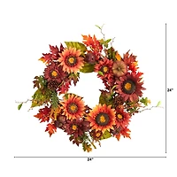 24" Sunflower, Pumpkin, Pinecone & Berries Fall Artificial Wreath