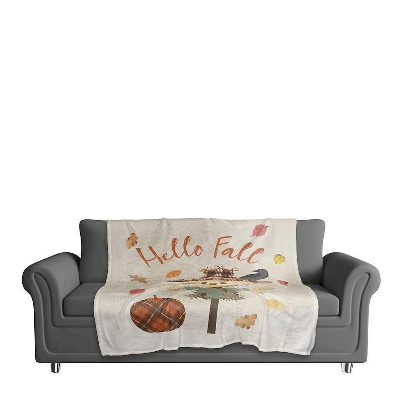 Hello Fall Scarecrow Coral Fleece Throw
