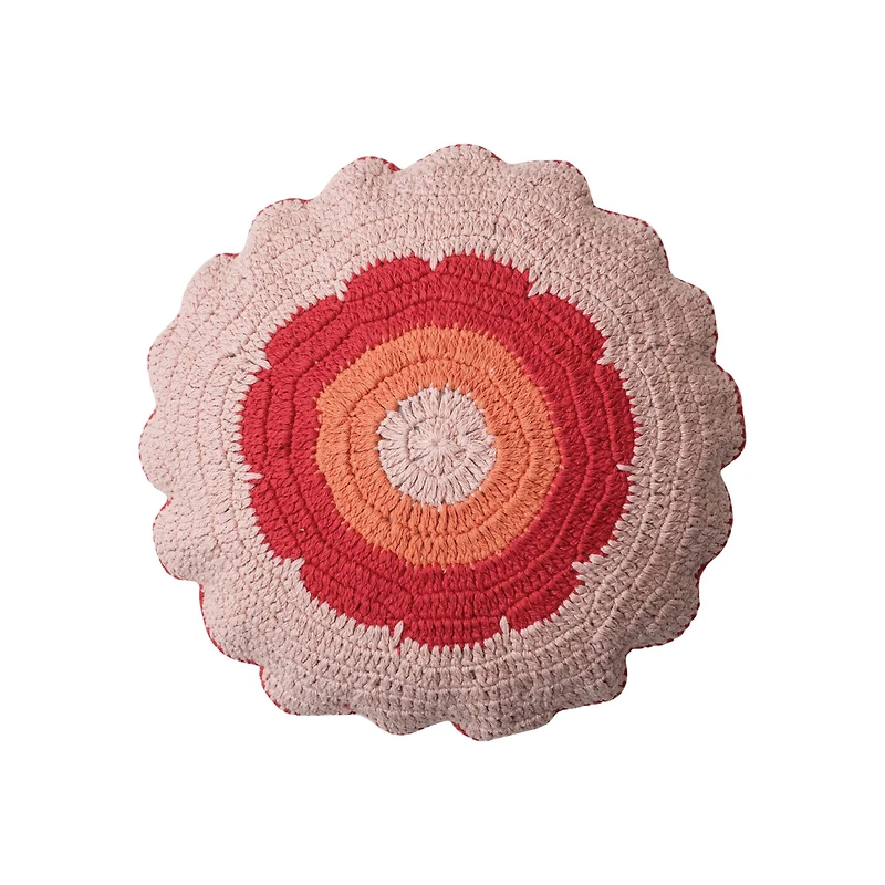 Hello Honey® 18" Pink & Orange Crocheted Pillow with Scalloped Edge