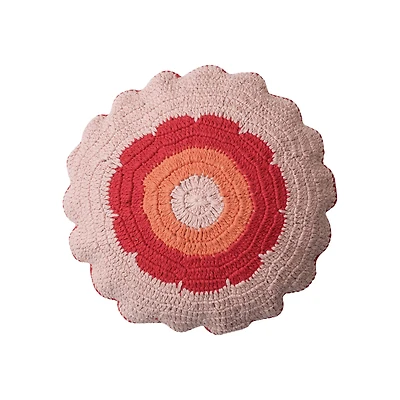 Hello Honey® 18" Pink & Orange Crocheted Pillow with Scalloped Edge