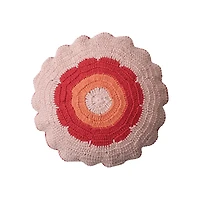Hello Honey® 18" Pink & Orange Crocheted Pillow with Scalloped Edge
