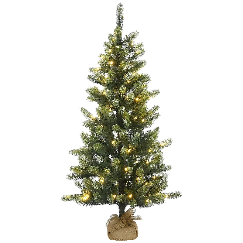4.5ft. Pre-Lit Trinity Spruce Artificial Christmas Tree With Burlap Base, Clear LED Lights 
