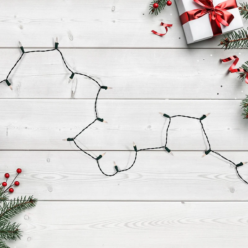 Battery Operated LED Mini Christmas Lights - Warm White  - 15.75' Green Wire - 50ct