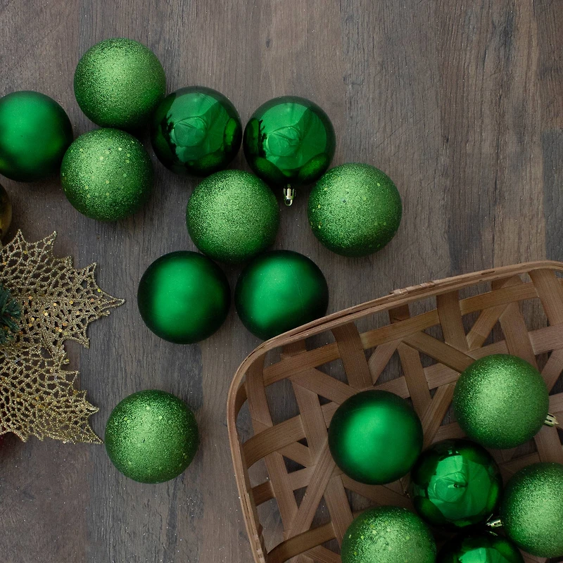 32ct. 3.5" Christmas Green Shatterproof 4-Finish Christmas Ball Ornaments