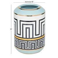 Teal Stoneware Modern Vase, 9" x 6" x 6"