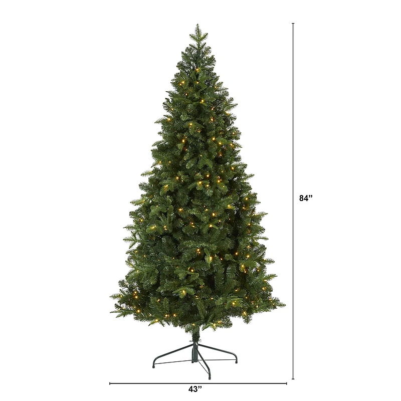 7ft. Pre-Lit Grand Teton Spruce Flat Back Artificial Christmas Tree, Clear LED Lights
