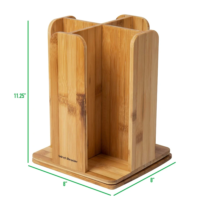 Mind Reader Brown 4-Compartment Bamboo Cup and Lid Organizer Carousel