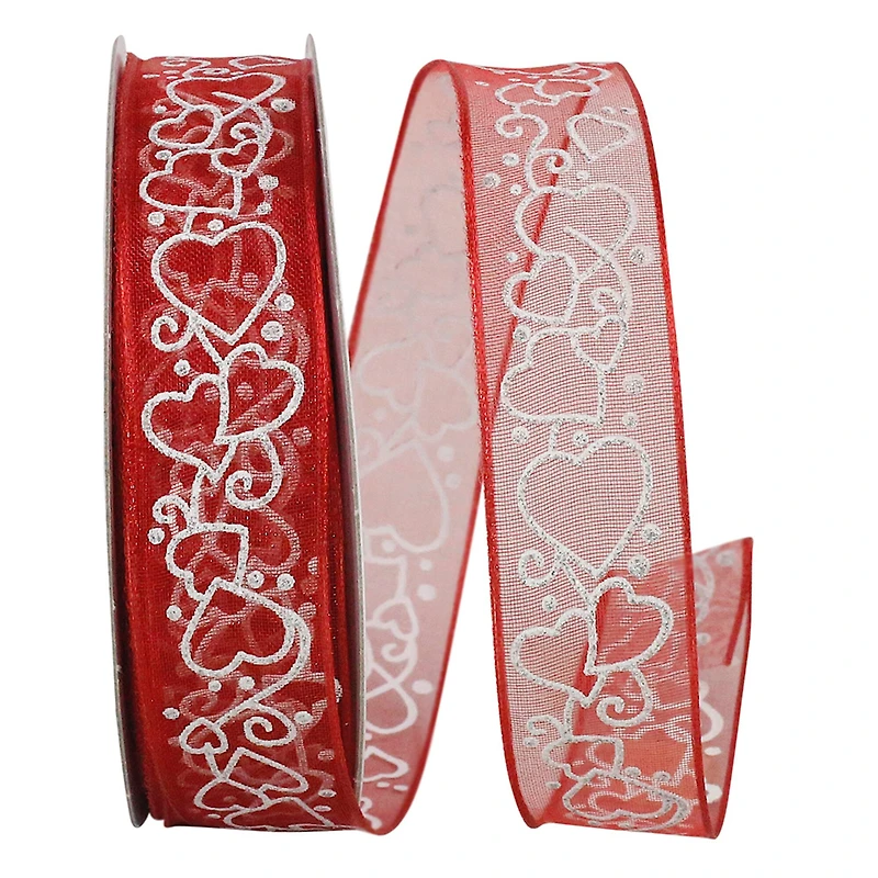 JAM Paper 7/8" x 20yd. Sheer Shimmer Wired Hearts Ribbon