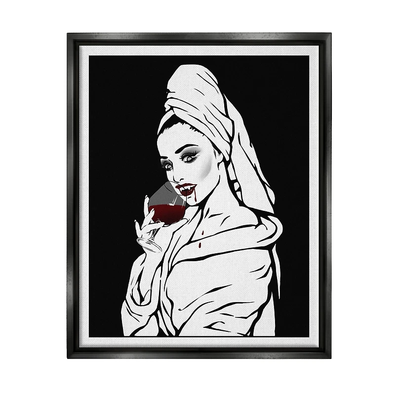 Stupell Industries Vampire Wine Glass Glam Woman Framed Floater Canvas Wall Art