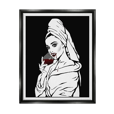 Stupell Industries Vampire Wine Glass Glam Woman Framed Floater Canvas Wall Art