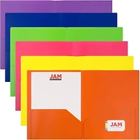 JAM Paper 9.5" x 11.5" Assorted Plastic 2 Pocket POP Folders, 6ct.