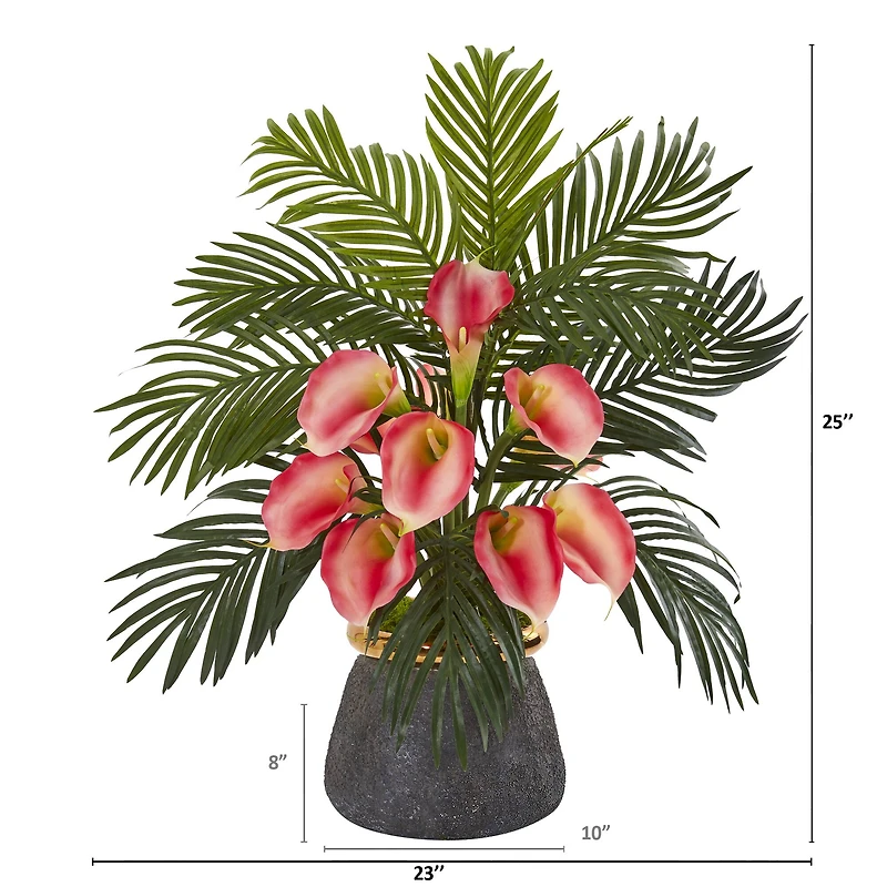 2ft. Calla Lily & Areca Palm Artificial Arrangement in Stoneware Vase