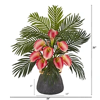 2ft. Calla Lily & Areca Palm Artificial Arrangement in Stoneware Vase