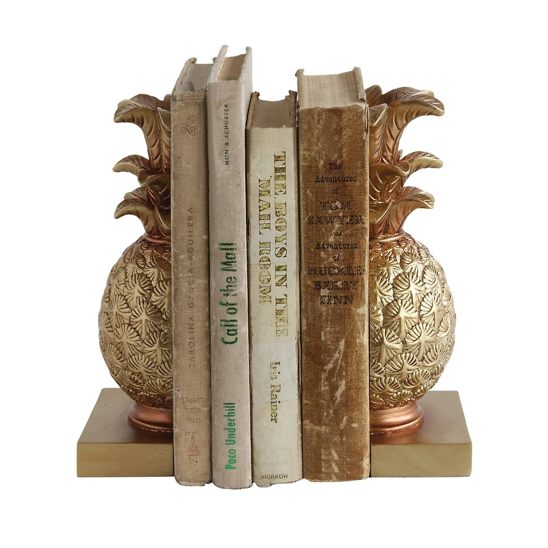 Hello Honey® 9" Pineapple Shaped Gold Bookend Set