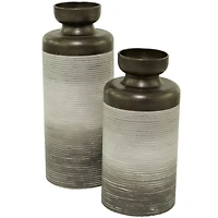 Bronze Metal Vase with Embossed Ribbing Set of 2 16", 13"