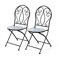 Glitzhome® 36.5" Green Outdoor Metal Folding Bistro Chairs with Ceramic Tiles Seat, 2ct.