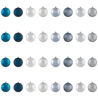 Shatterproof 2-Finish Christmas Ball Ornaments - 3.25" (80mm) - Blue and Silver - 32ct