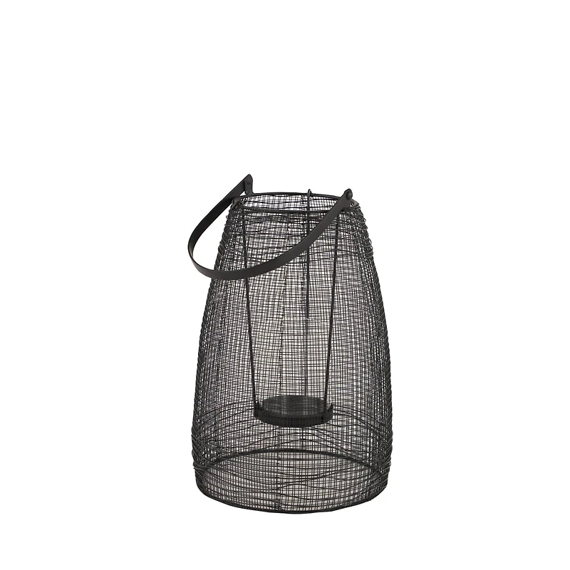 Black Iron Modern Candle Holder Lantern, 13" x 8" x 8"
