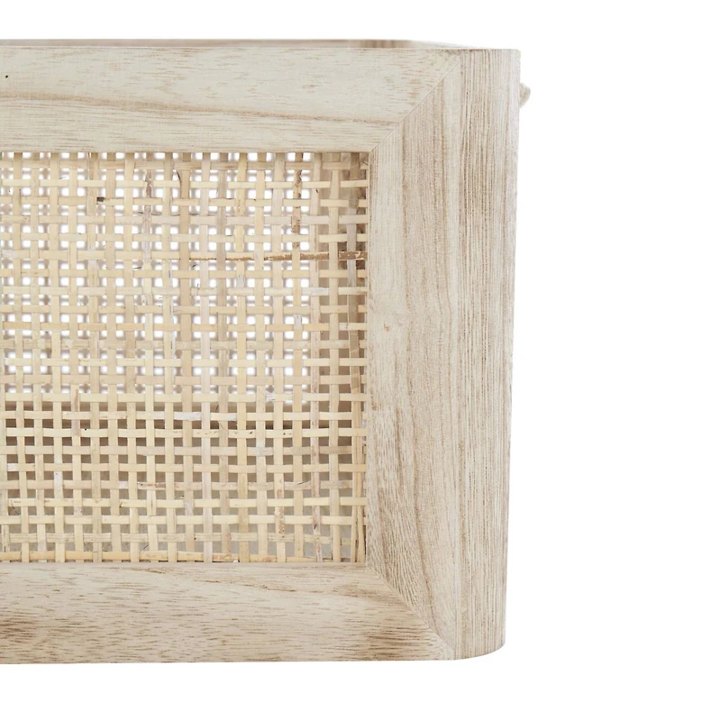 Light Brown Rattan Woven Basket with Rope Handles