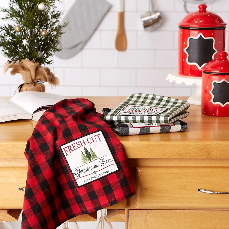 DII® Christmas Tree Farm Embellished Dishtowels Set