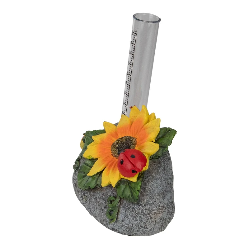 7" Sunflower & Ladybug Rock Garden Rain Gauge