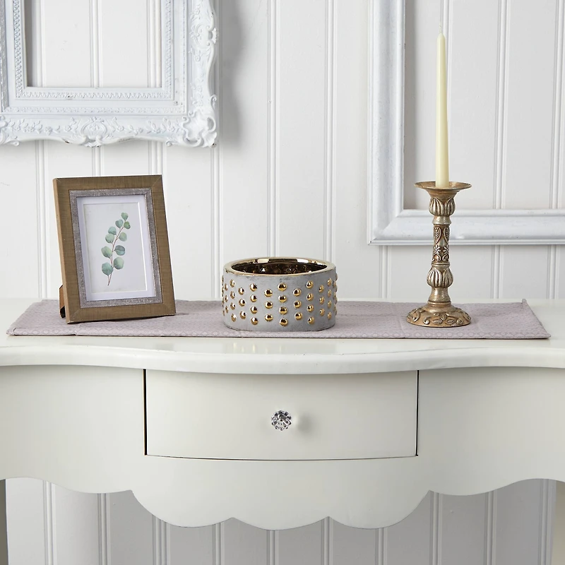 3.5" Regal Stone Hobnail Planter with Gold Accents