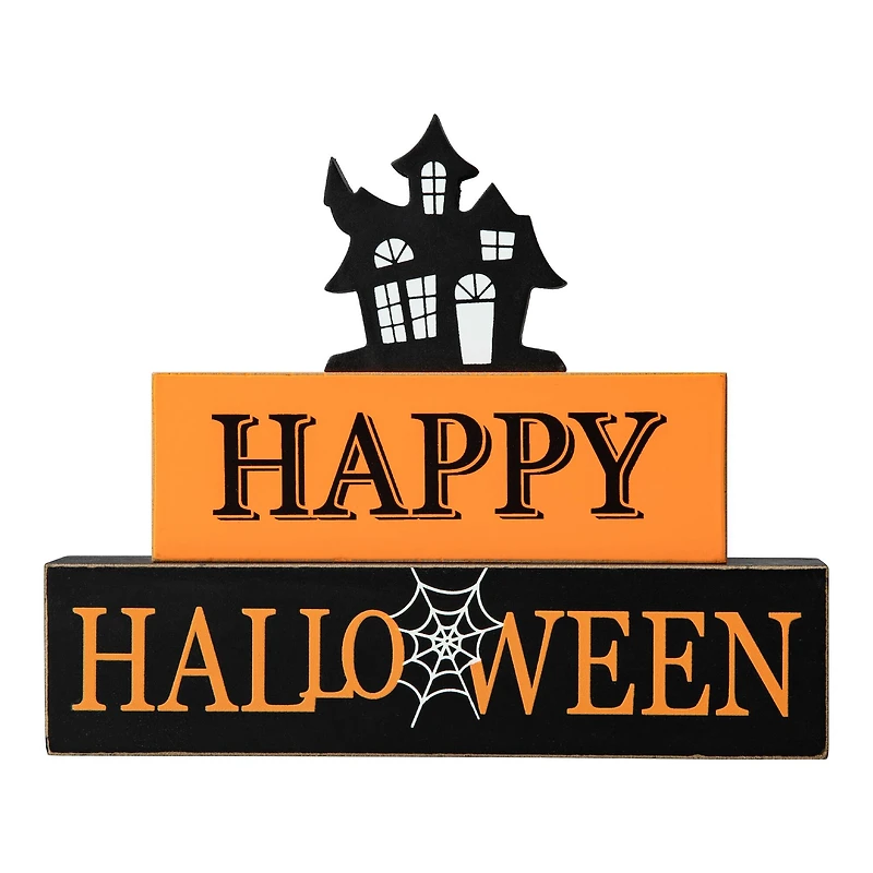 Glitzhome® 9.5" Happy Halloween Haunted House Block Sign