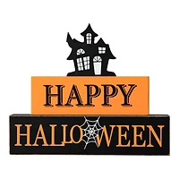 Glitzhome® 9.5" Happy Halloween Haunted House Block Sign