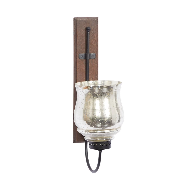 Brown Mango Wood Traditional Candle Wall Sconce, 21" x 9" x 4"