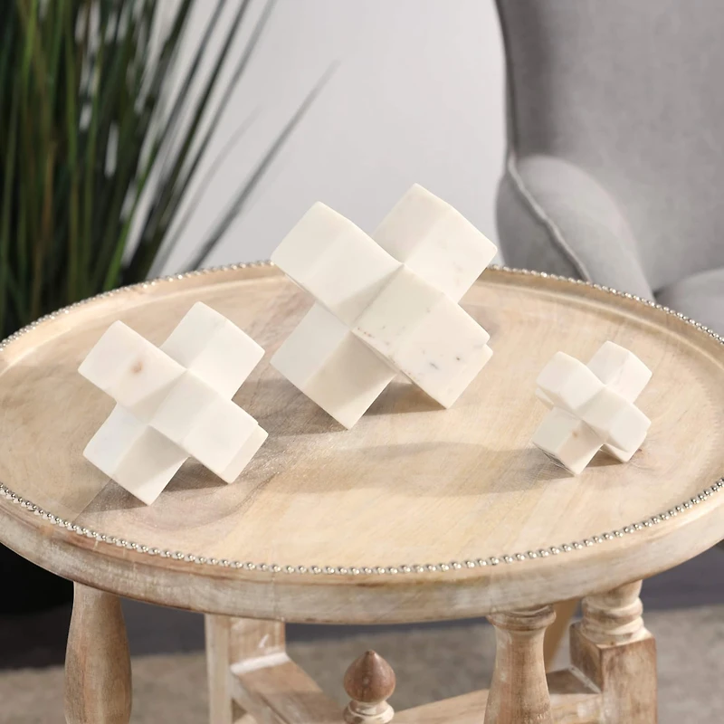 White Marble Geometric Jack Sculpture Set