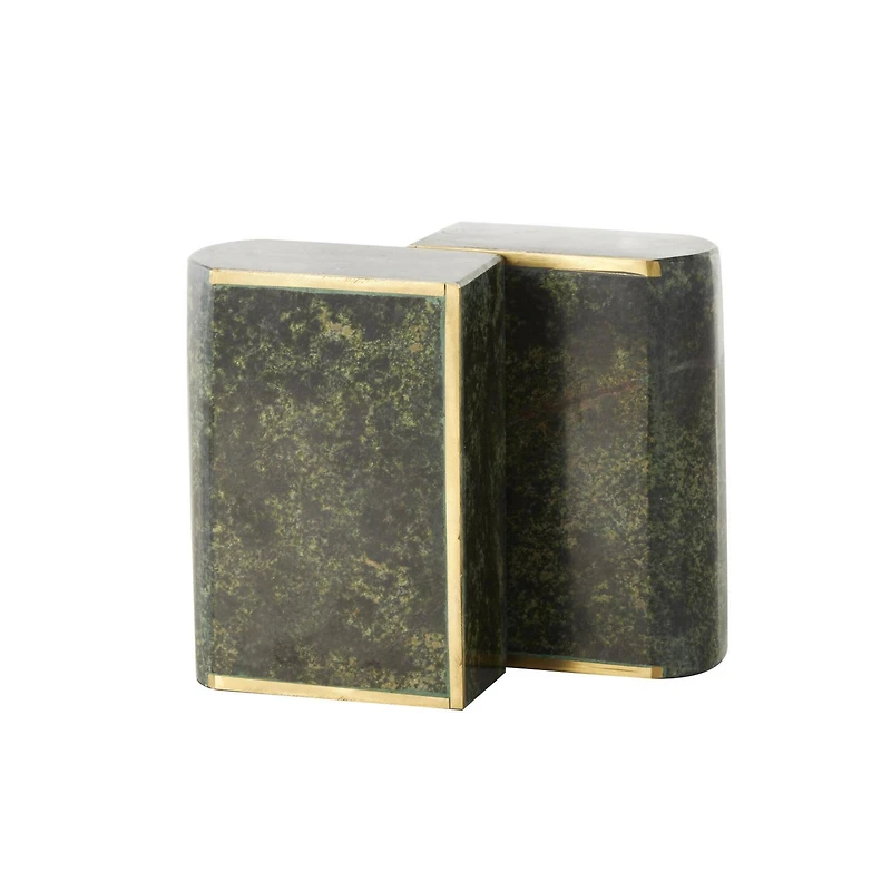 5.75" Green Marble Curved Rectangular Bookend Set