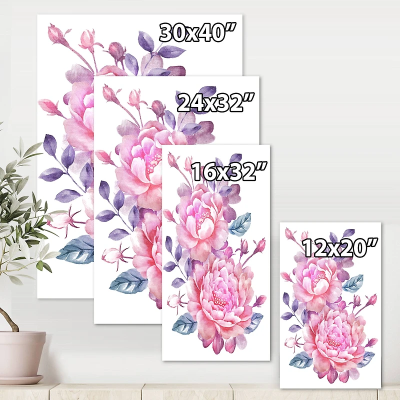 Designart - Pink Retro Flowers With Blue Leaves