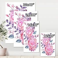 Designart - Pink Retro Flowers With Blue Leaves