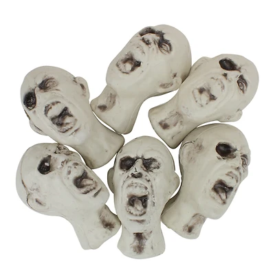 3.5" White & Gray Skeleton Skull Heads with Open Mouths Halloween Decoration Set