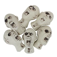 3.5" White & Gray Skeleton Skull Heads with Open Mouths Halloween Decoration Set